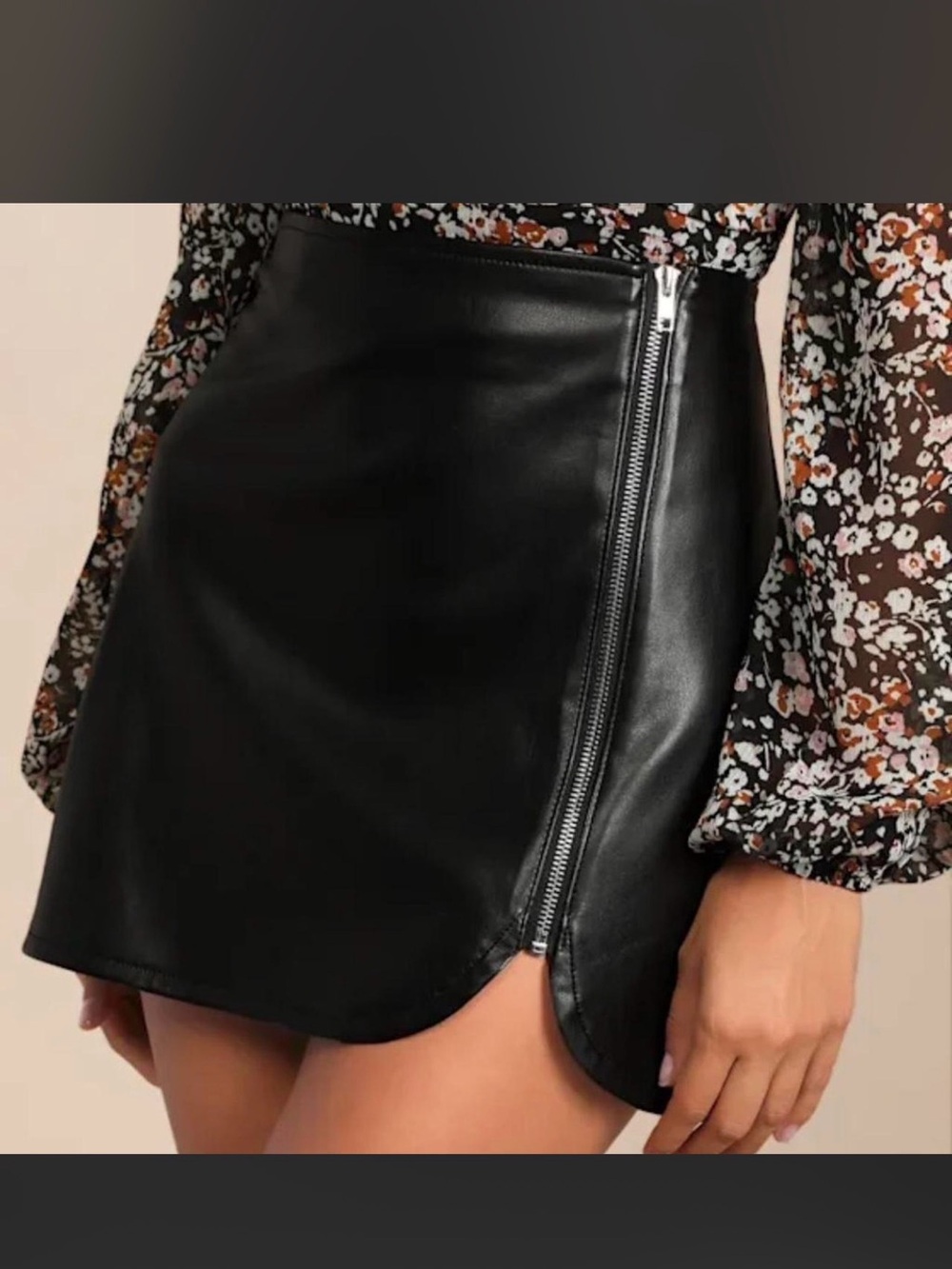 Lulu's Black Faux Leather Front-Zip Mini Skirt